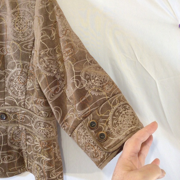 coldwater creek womens embroidered jacket brown size 12P casual boho earthy glam - Picture 8 of 11